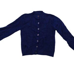 Vintage 1940s-1950s Navy Blue Long Sleeve Cardigan Knit Sweater w/ Blue Buttons